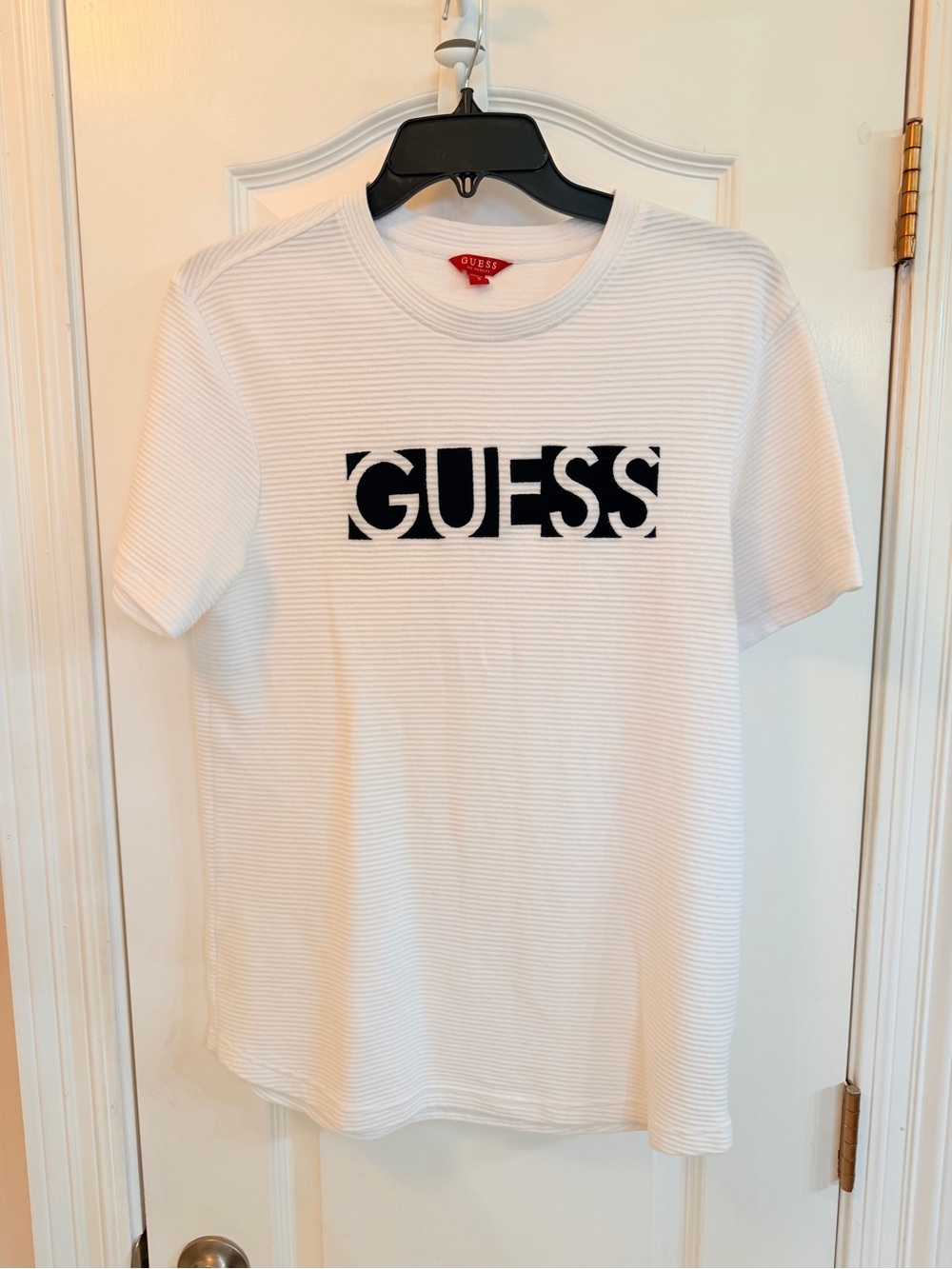 GUESS White Heavy gauge Cotton Short-Sleeve Logo T-Shirt with Black Print